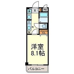 プランドール中村公園 2階1Kの間取り