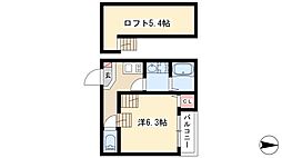 ハーモニーテラス愛知町III 2階1Kの間取り