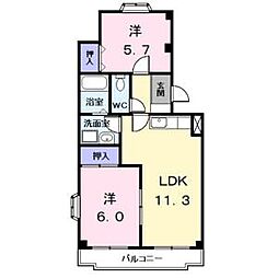 グリーンハイツはとり 2階2LDKの間取り