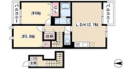 アンプルールリーブルクレア’14 2階2LDKの間取り