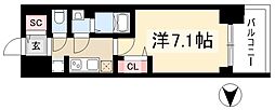 プレサンスNAGOYAファスト 7階1Kの間取り