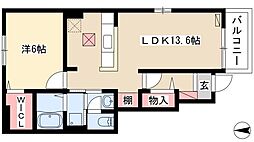 リバーサイド 1LDKの間取図画像