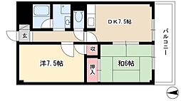 コスモハイム七番町 2DKの間取図画像