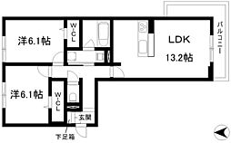 サンハイム二瀬 2LDKの間取図画像