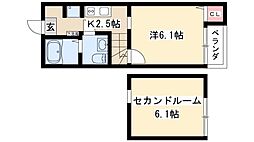ヴェリテール本陣 1Kの間取図画像