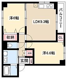 クレストコート 2LDKの間取図画像