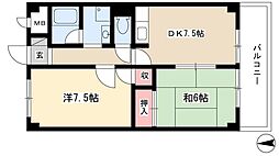 コスモハイム七番町 2DKの間取図画像