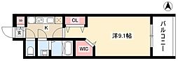 パルティール高畑 1Kの間取図画像