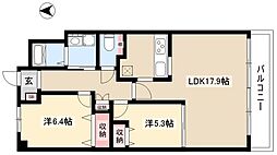 ソーラスフロント富船北棟 2LDKの間取図画像