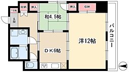 エクスクリエ高畑 2DKの間取図画像