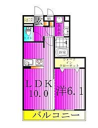 ハピネス　ストーム 2階1LDKの間取り