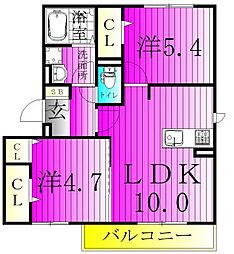 グランドフォレスト 1階2LDKの間取り