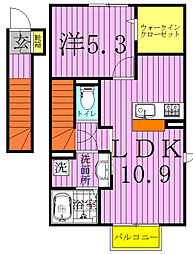 ストラールC 2階1LDKの間取り