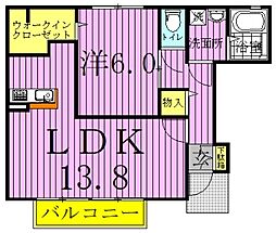 ポルテボヌールII 1階1LDKの間取り