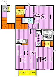 キャトルセゾン　G 2階2LDKの間取り
