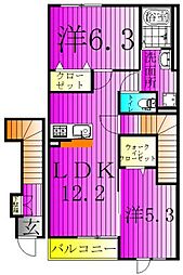 KAKINOKI　TERRACE 2階2LDKの間取り