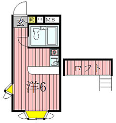 ベルピア北柏第6-2 ワンルームの間取図画像