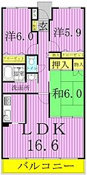 サングリーン海道割 2SLDKの間取図画像