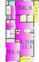 コンフォール常盤平 2LDKの間取図画像