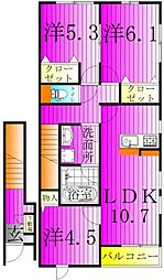 柏市高柳アパート 3LDKの間取図画像