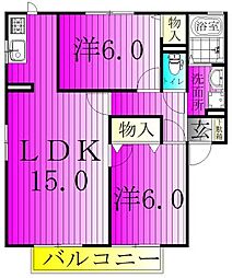 フルールアルス 2LDKの間取図画像