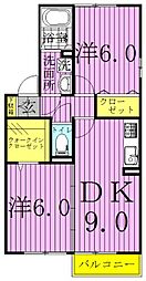 クレストパークD 2DKの間取図画像