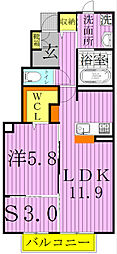 サンライズガーデン2 1LDKの間取図画像