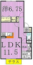キャトルセゾンB 1LDKの間取図画像