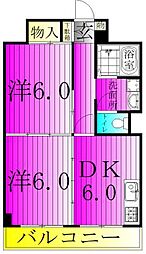 山口マンション 2DKの間取図画像