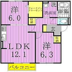 STELLA前ヶ崎 2LDKの間取図画像