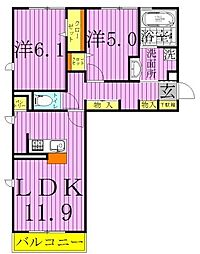 ルピナスおおたかの森 2LDKの間取図画像