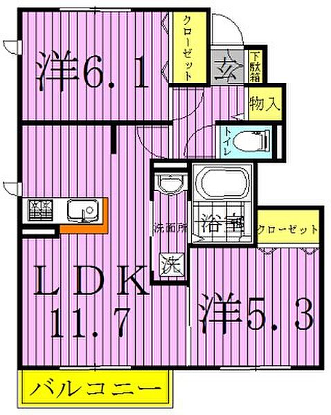 グランボヌールII 102｜千葉県野田市堤台(賃貸アパート2LDK・1階・53.25㎡)の写真 その2