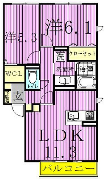 プリマベーラII 102｜千葉県野田市七光台(賃貸アパート2LDK・1階・55.00㎡)の写真 その2