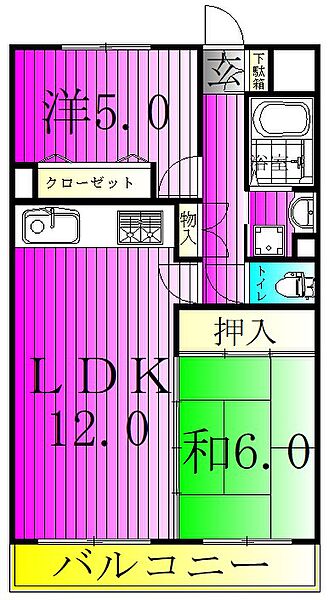 ピュアコート柏 103｜千葉県柏市常盤台(賃貸マンション2LDK・1階・52.04㎡)の写真 その2