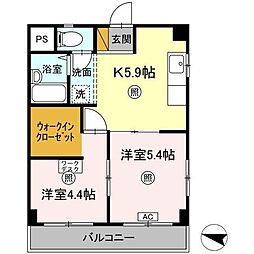 ハートリーフレジデンス 2階2Kの間取り