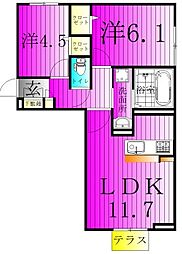 ハイピクチャー　C棟 1階2LDKの間取り