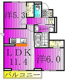 エリオス 1階2LDKの間取り