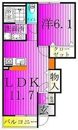 ディスティーノ 1階1LDKの間取り