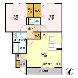 イーズフィールドA 1階2LDKの間取り