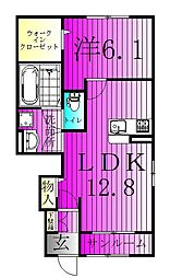 オーチャードD 1階1LDKの間取り