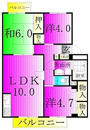 ガーデンビレッジ柏3号棟 2階3LDKの間取り
