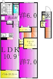 カーム 2階2LDKの間取り