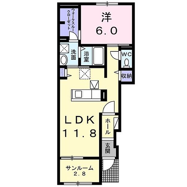 さくら 102｜栃木県小山市大字喜沢(賃貸アパート1LDK・1階・50.07㎡)の写真 その2