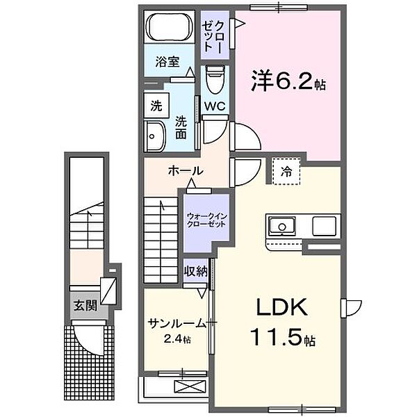 カーサエテルノC 205｜栃木県小山市西城南５丁目(賃貸アパート1LDK・2階・50.96㎡)の写真 その2