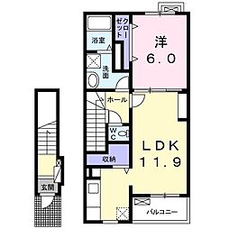 ビオーラ喜沢II 2階1LDKの間取り