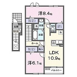 ラ・ブリーゼ　小山喜沢 2階2LDKの間取り