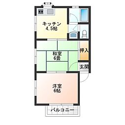 塙イエローハイツ 2Kの間取図画像
