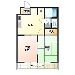 ニューメモハイツ 2DKの間取図画像