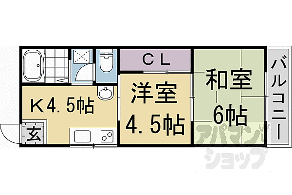 スイートム塚原 202｜京都府京都市西京区大枝塚原町(賃貸アパート2K・2階・33.00㎡)の写真 その2