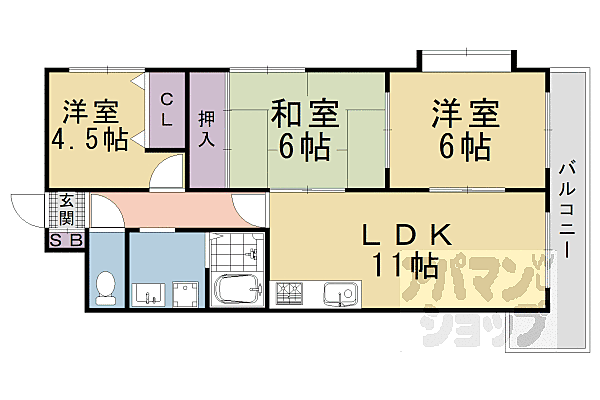 シベール 301｜京都府京都市西京区桂河田町(賃貸マンション3LDK・3階・65.55㎡)の写真 その2